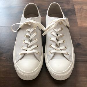 Converse White Canvas Low-Top Sneakers with Gold Eyelets